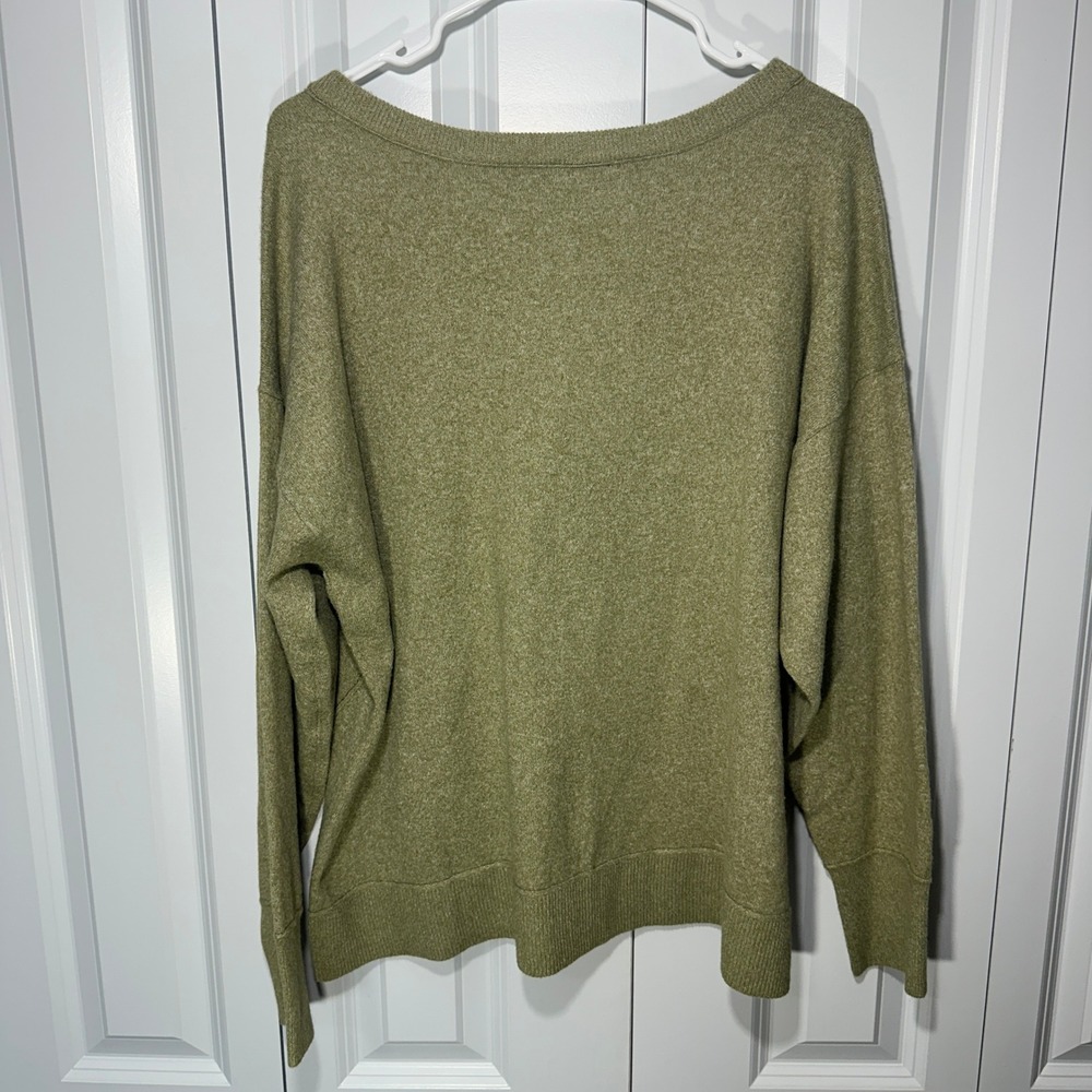 Lucky Brand V-Neck Sweater Women Size L Olive Green‎ Heathered Knit Super Soft - Picture 6 of 6